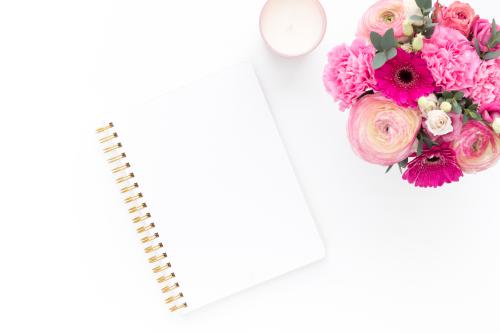 Blank Notepad with Flowers and Candle